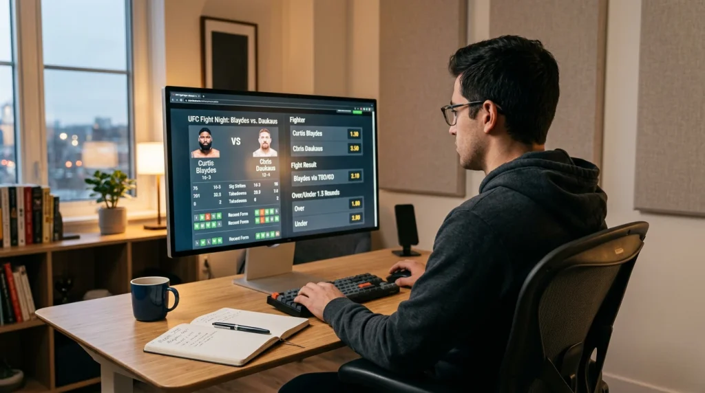 Pessoa a analisar odds de UFC num ecrã de computador